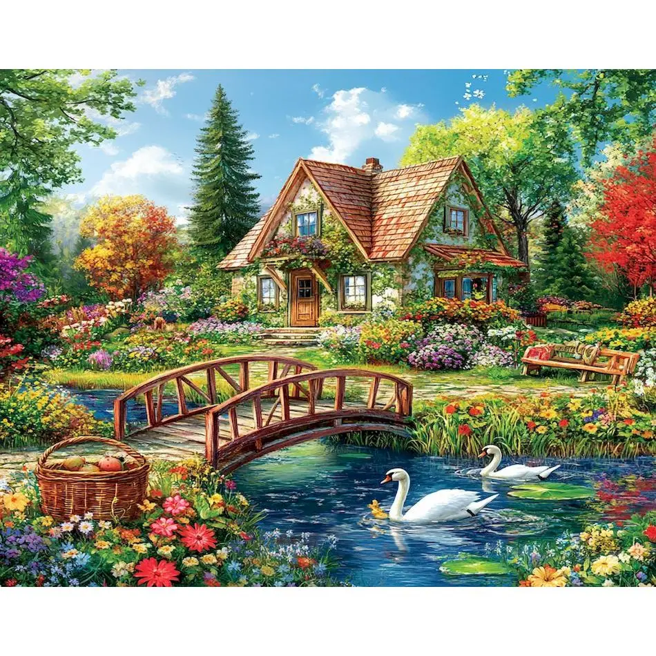 

RUOPOTY 5D DIY Diamond Painting Landscape House Natural Scenery Full Round Diamond Modern Home Handmade DIY Crafts