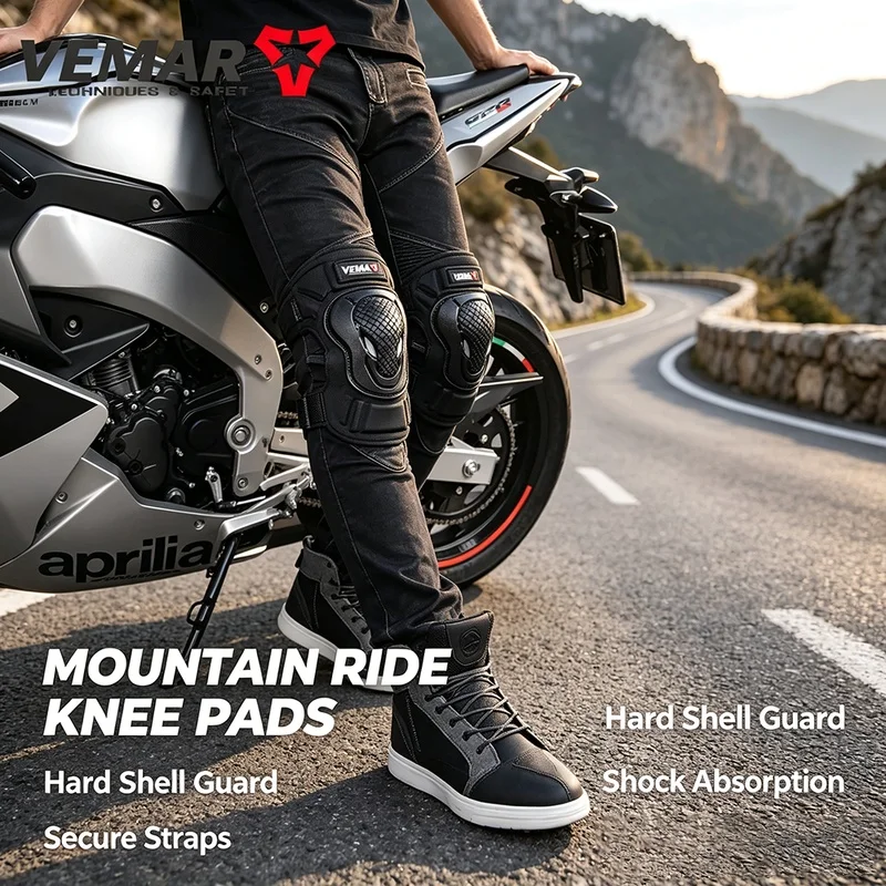 VEMAR Professional Motocross Knee Pads Breathable Anti‑Fall Shock‑Absorb Guards Adjustable Leg Cover Protector for Off‑Road