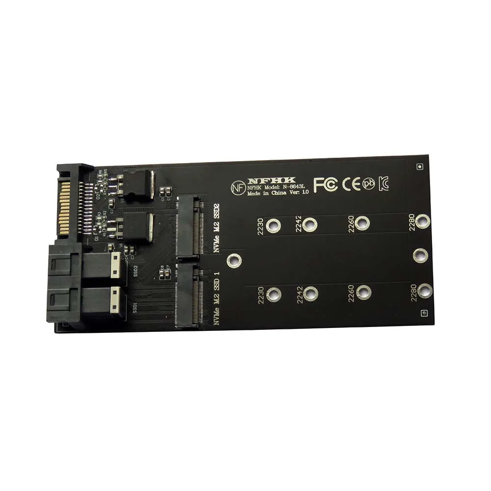 SFF-8643 U.2 에서 NVMe M.2 NGFF SSD 변환 카드 어댑터, SFF-8643 U.2 에서 듀얼 M 키 NVME M2 NGFF SSD 어댑터 라이저 카드, 2 포트, 신제품