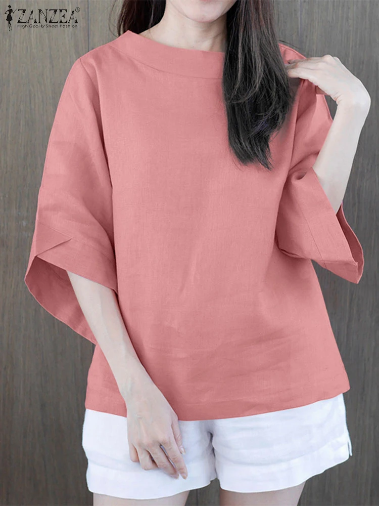 Camicette solide estive da donna ZANZEA Camicia allentata casual con maniche a 3/4 Moda O Collo Vacanza Blusas Elegante lavoro OL Top Mujer Femme