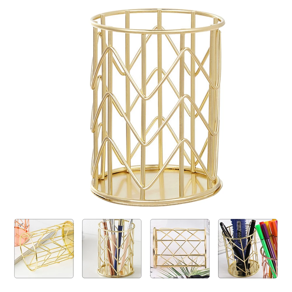 

Iron Pen Holder Gold Plated Rustproof Wire Container Desktop ganizer for Pens Chopsticks Makeup Brushes Office Supplies