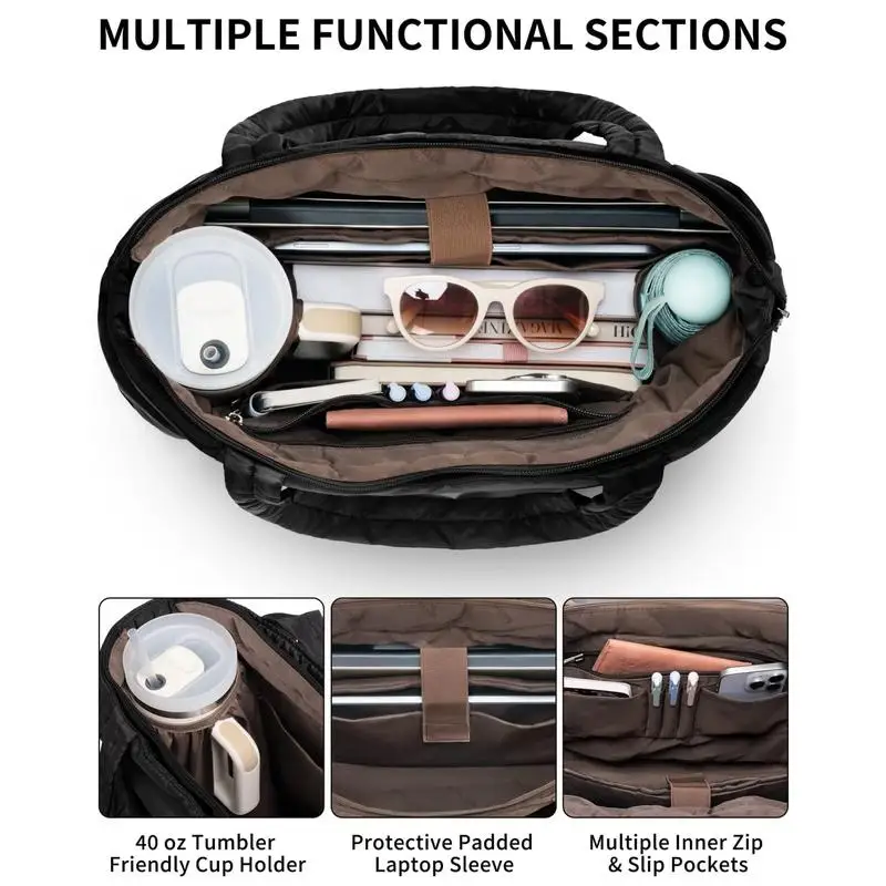 حقيبة يد منتفخة من YUWANNIAN، حقيبة كمبيوتر محمول كبيرة مبطنة للعمل، حقيبة كتف خفيفة الوزن للسفر هدايا للنساء والمعلم والممرضات #4