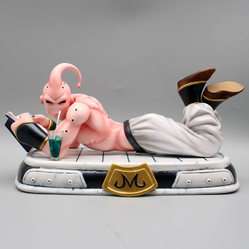 13cm Anime Dragon Ball Gk Lying Position Read A Book Drink  Majin Buu Violent Series Resonance Pvc Figures Decorative Model Gift