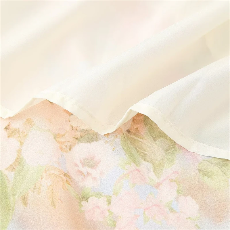 Keyanketian outono novo estilo de férias feminino manga comprida decoração de renda em camadas com decote em v vestido de impressão floral saia longa