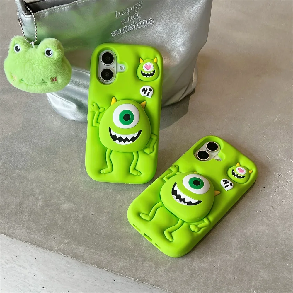 3D Cartoon Monster Holder Phone Case for Iphone16 15 14 13ProMax Shockproof Silicone Soft Cute Anti-drop High quality Back Cover