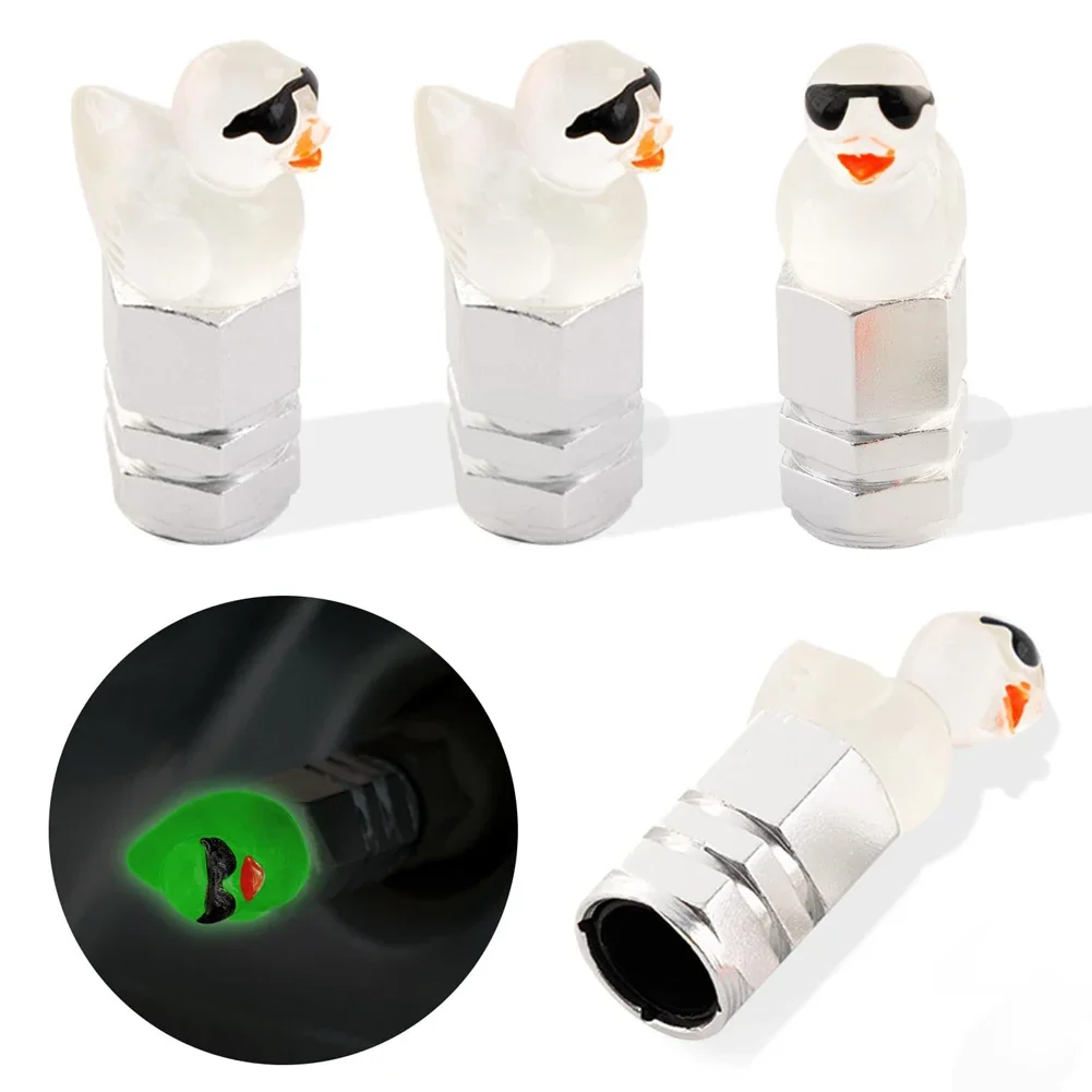 4 قطع من أغطية صمامات إطارات البط اللطيفة مع أغطية جذع الصمامات المزخرفة لعجلات النظارات الشمسية المضحكة - مجموعة من 4 قطع