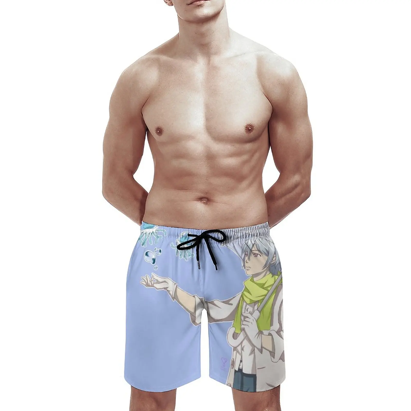 Watching The Jellyfishes-Dmmd Clear Men's Beach Shorts Swim Trunks With Pockets Mesh Lining Surfing Dramatical Murder Dmmd