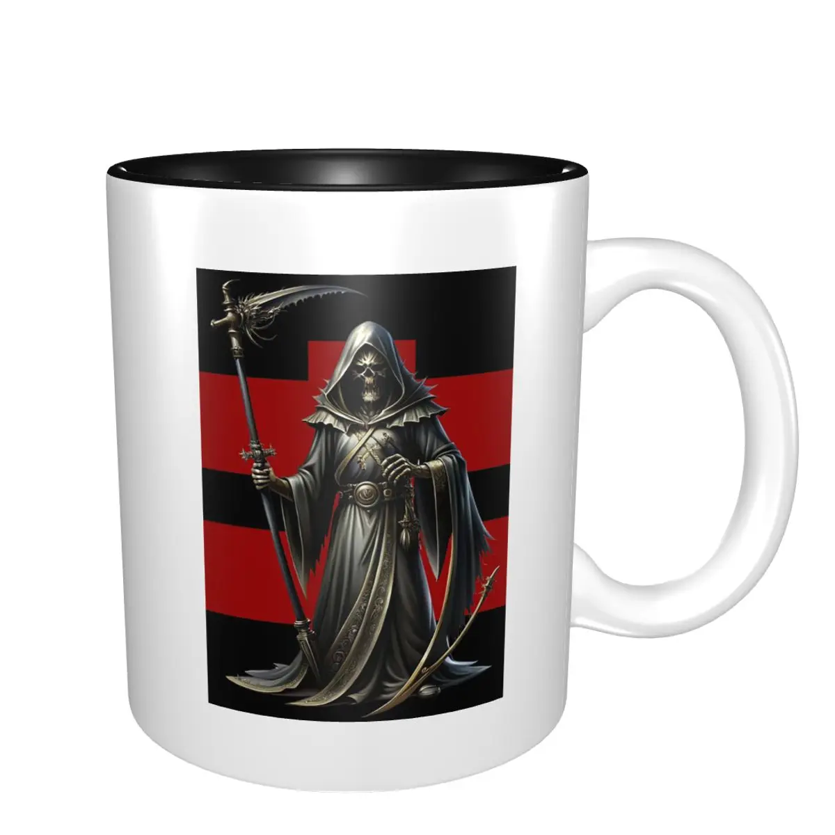 DEATH AND SCYTHE - TERROR BLACK DEAD SKELETON HOLLY Mug Funny Ceramic Coffee Cups Tea Mugs Milk Cup Drinkware Gifts for Friends