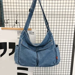 Vintage Denim Shoulder Crossbody Bags for Girls School Messenger Bags Travel Handbags Casual Large Capacity Women Shoulder Bags