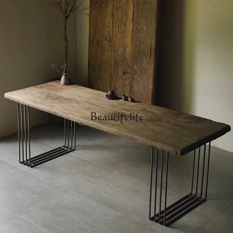 

Wabi-Sabi Style Solid Wood Large Tea Table Natural Surface Vintage Look Display Hotel Reception Office Desk