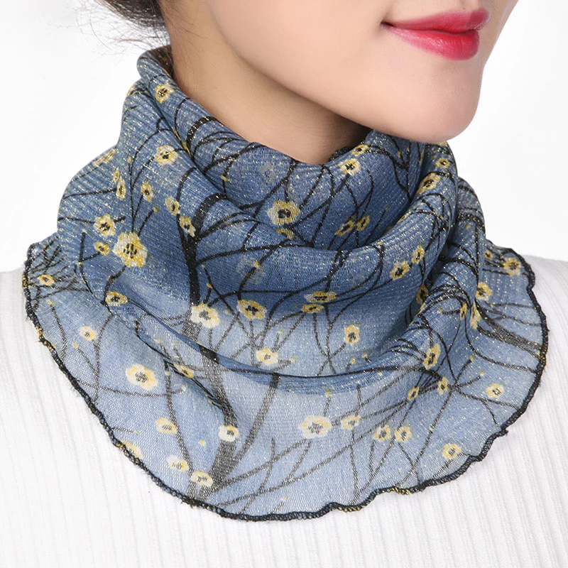 Spring Summer Neck Collar Scarf Women Thin Sunscreen Veil Fashion Floral Print Scarf Mask Mesh Neck Cover Face Cover Masks