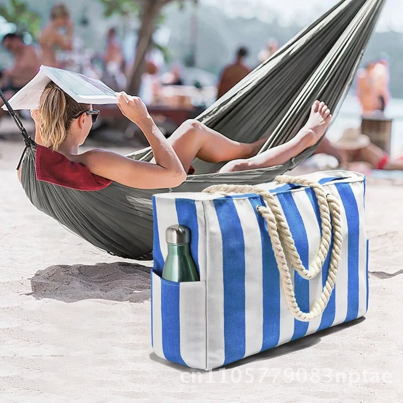 Cross-border Outdoor Blue and White Stripe Storage Bag Absorbent Quick-drying Portable Beach Bag Cross-border in stock Bag