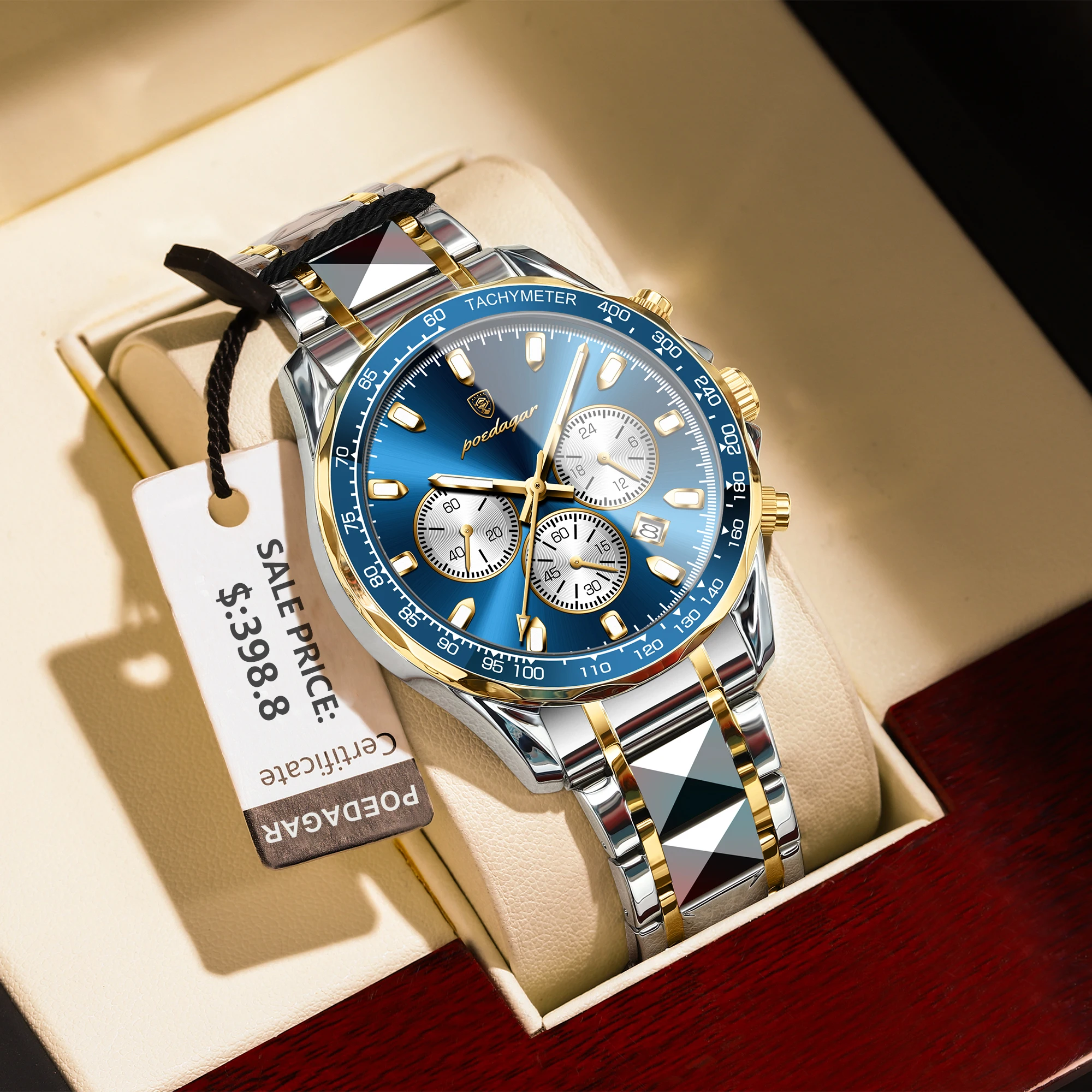POEDAGAR 남성용 럭셔리 스포츠 시계, 쿼츠 방수, 빛나는 날짜 크로노그래프, 스테인레스 스틸 남자 시계 