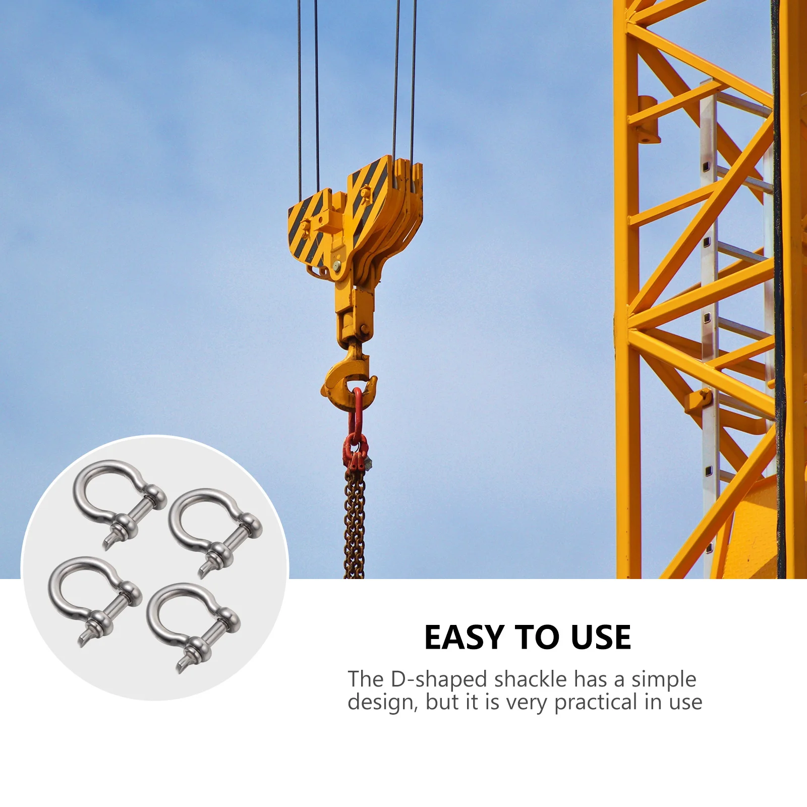 

4Pcs D-Ring Shackle Horseshoe Shape Design Sturdy Stainless Steel Shackle for Lifting Hauling and Heavy Duty Rigging Use