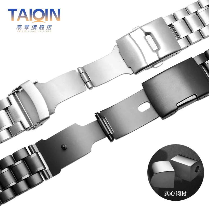 Stainless steel watchband For TIMEX T2N720 T2N721 TW2R55500 Safety buckle watch strap 24-16mm Convex men\'s silver black bracelet