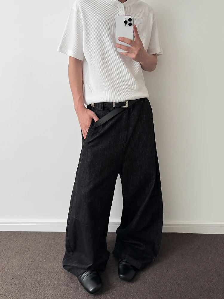 الأمريكية الرجعية الدنيم الرجال واسعة الساق جينز غير رسمي Bla المنجل السراويل الشباب العصرية السراويل الطويلة مستقيم قطع فضفاض صالح الجينز #4