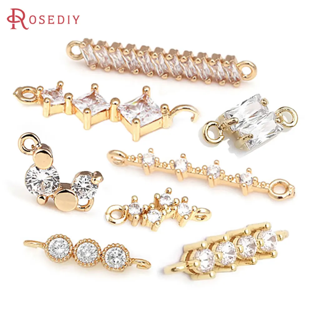 18K Gold Color Brass Zircon 2 Holes Rhombus Round Connect Charms Pendants High Quality Jewelry Necklace Earrings Diy Accessories