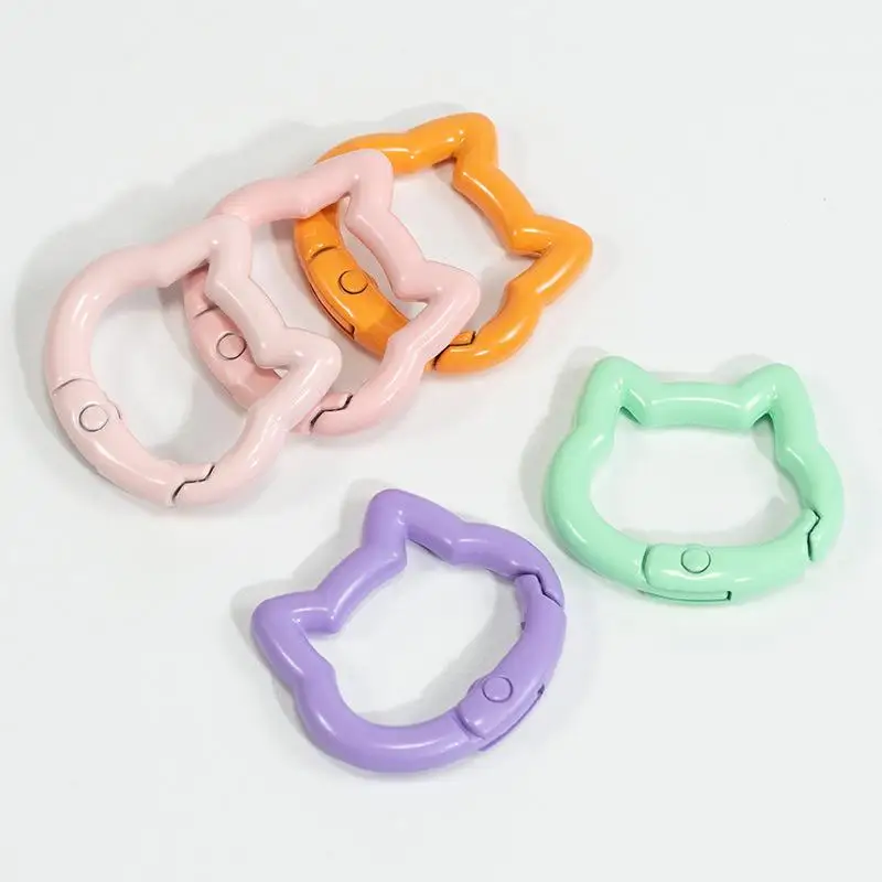 30pcs Colorful Metal O Ring Spring Clasp Openable Round Cat Shape Carabiner Keychain Clips Dog Chain Jewelry Making Accessories
