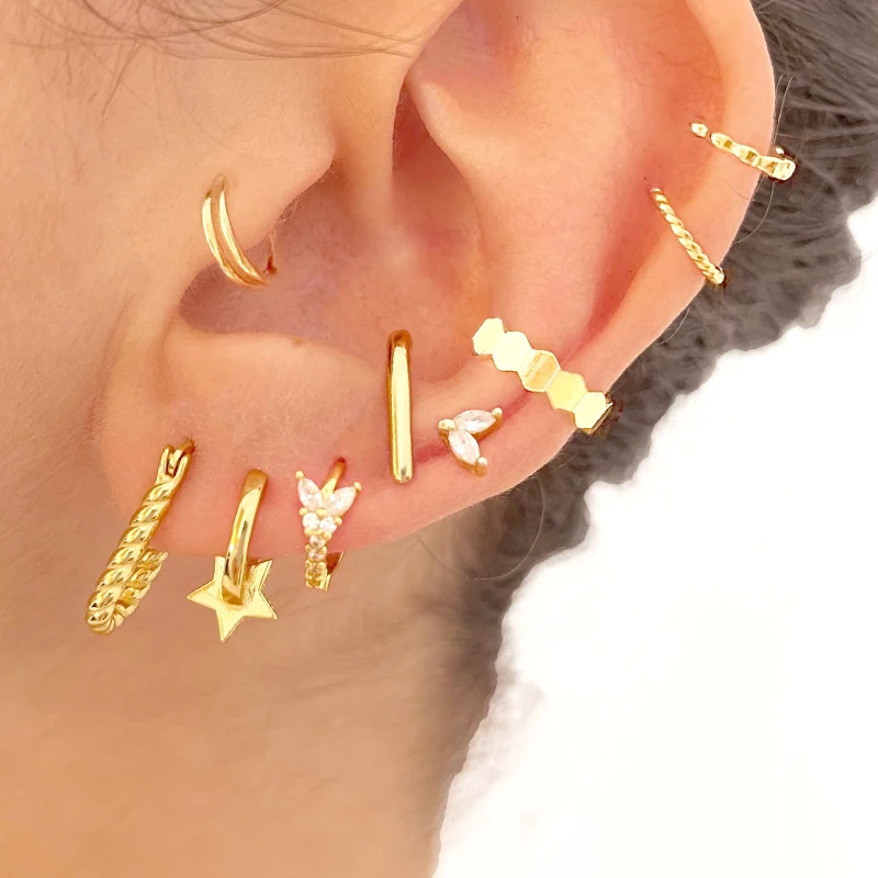 925 Sterling Silver Ear Needle Hoop Earrings Crystal Circle Small Huggie Earrings for Women Simple Females Girls Jewelry