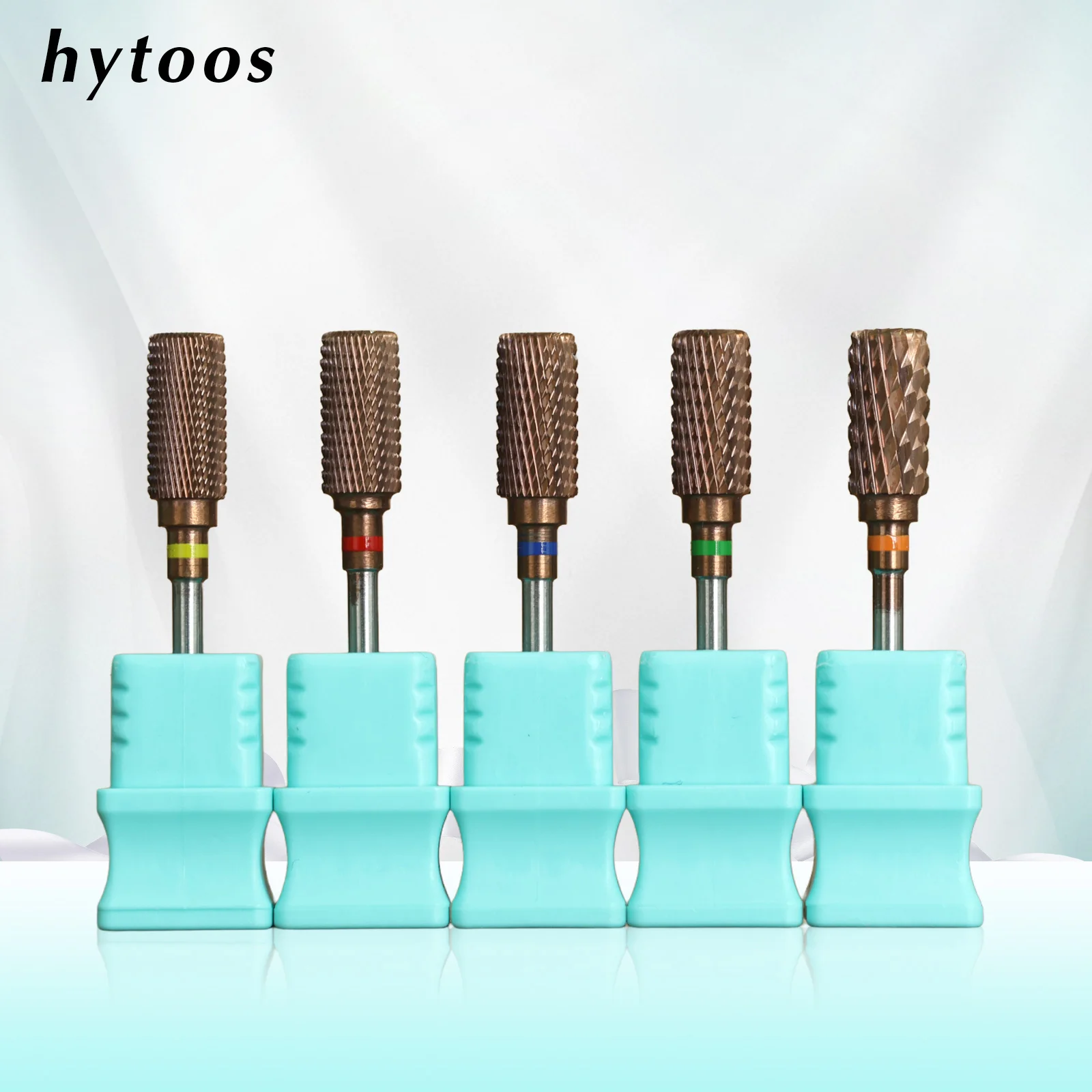 HYTOOS Copper Coating Dust Proof Barrel Nail Drill Bits Pro Electric Carbide Manicure Bits for Acrylic Nails Gel Removal Tool