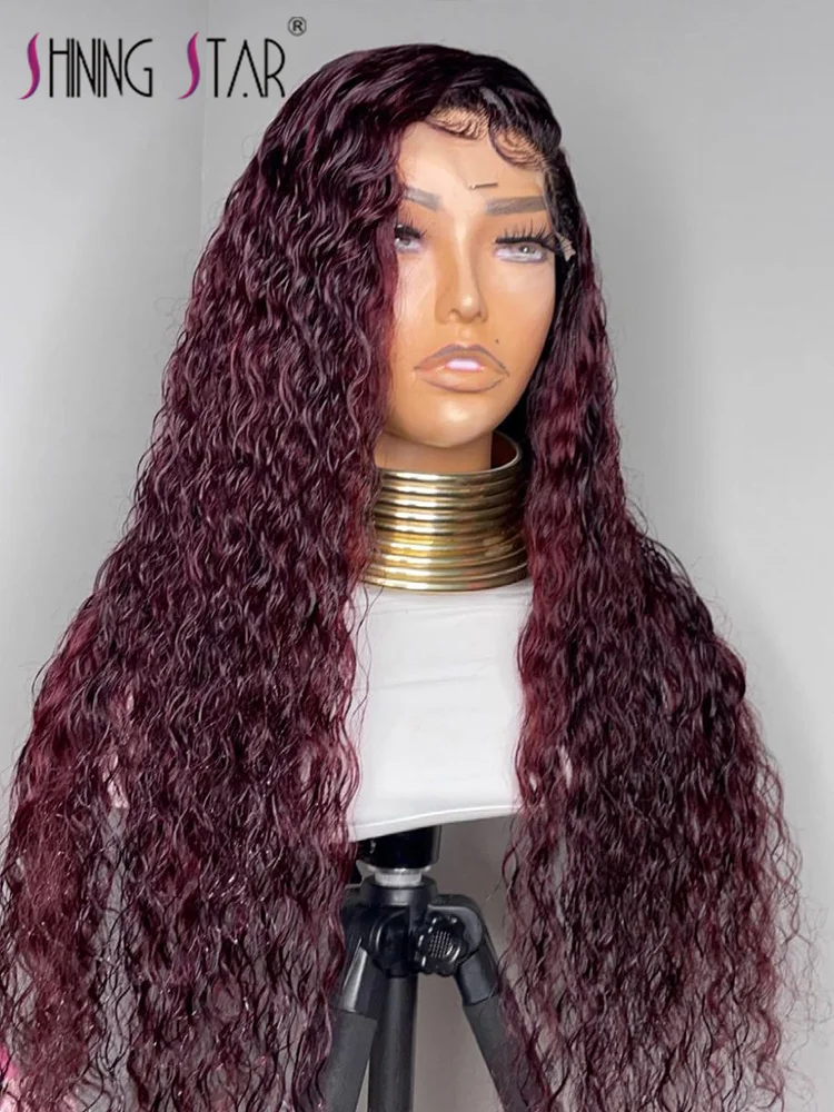 

Deep Wave Dark Burgundy 13X4 Color Human Hair Wavy Lace Front Wig Red 99J Lace Front Wig Woman Pre-Plucked Peruvian Remy Hair