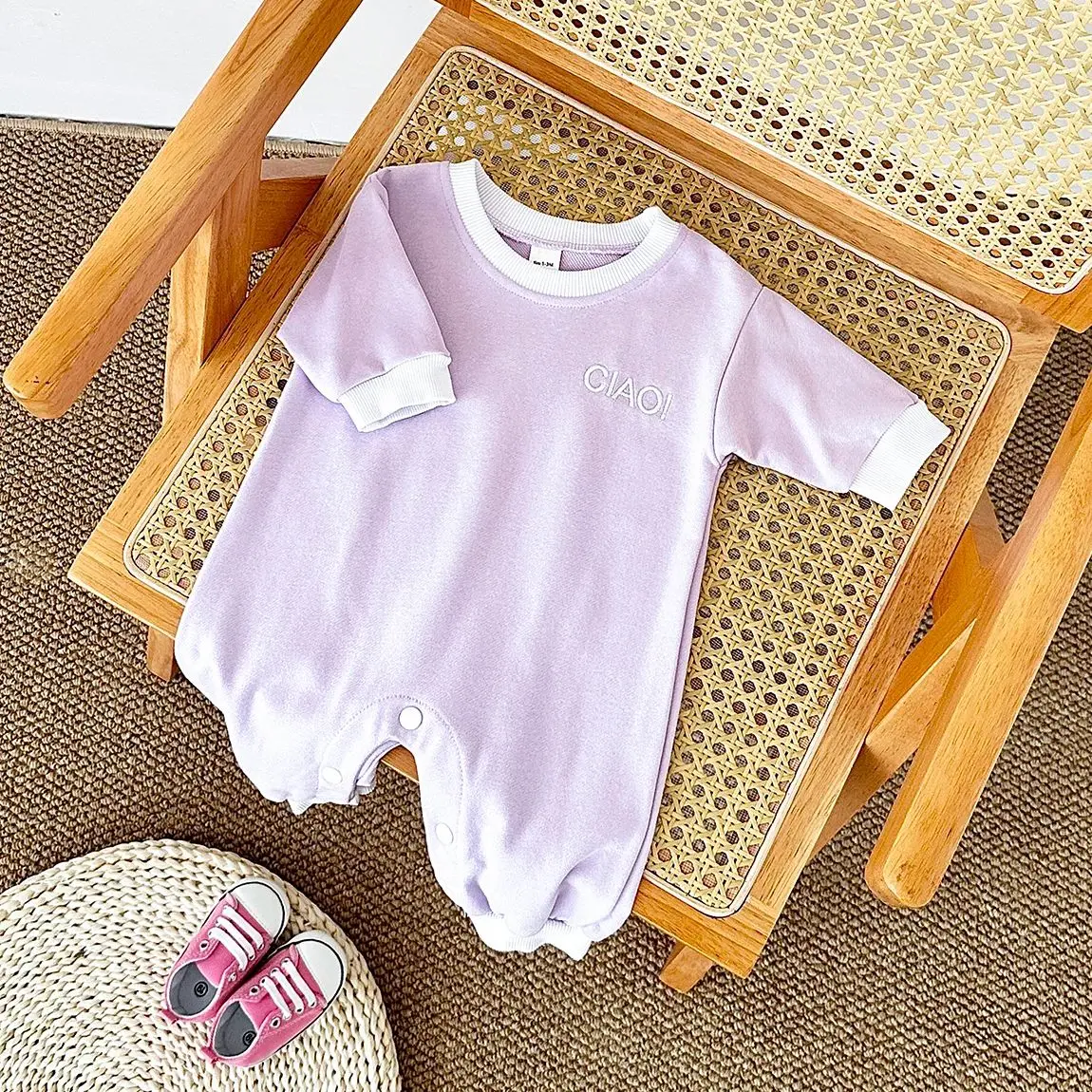 0-18M Infant Baby Bodysuit Solid Color Sweatshirt Spring Autumn Romper Buttons Newborn Comfortable Jumpsuits Boys Girls Clothing