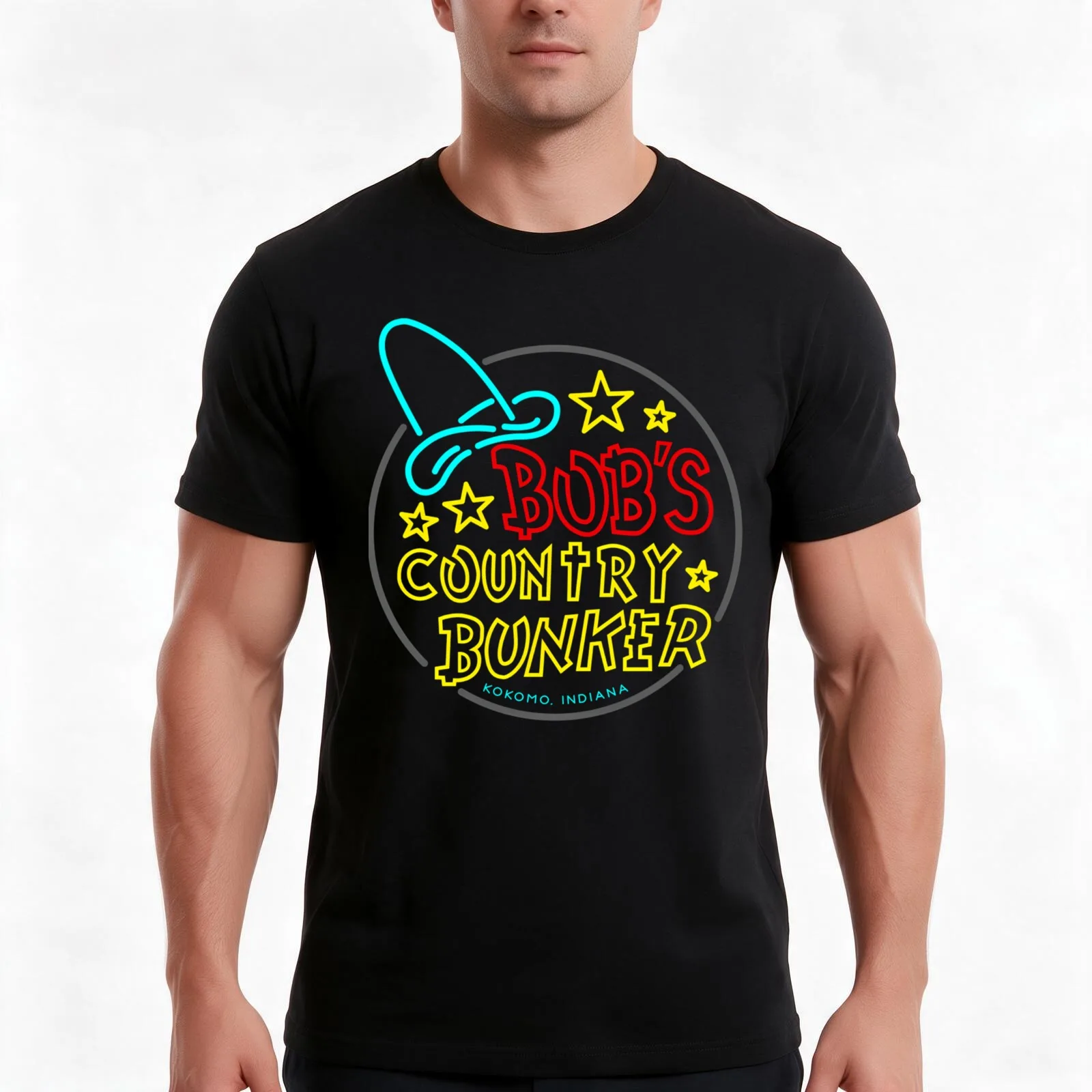 Bob'S Country Bunker T-Shirt, Summer Casual Cotton Tee, Oversized Streetwear Tops, Vintage Graphic Print, Loose Fit Short Sleeve