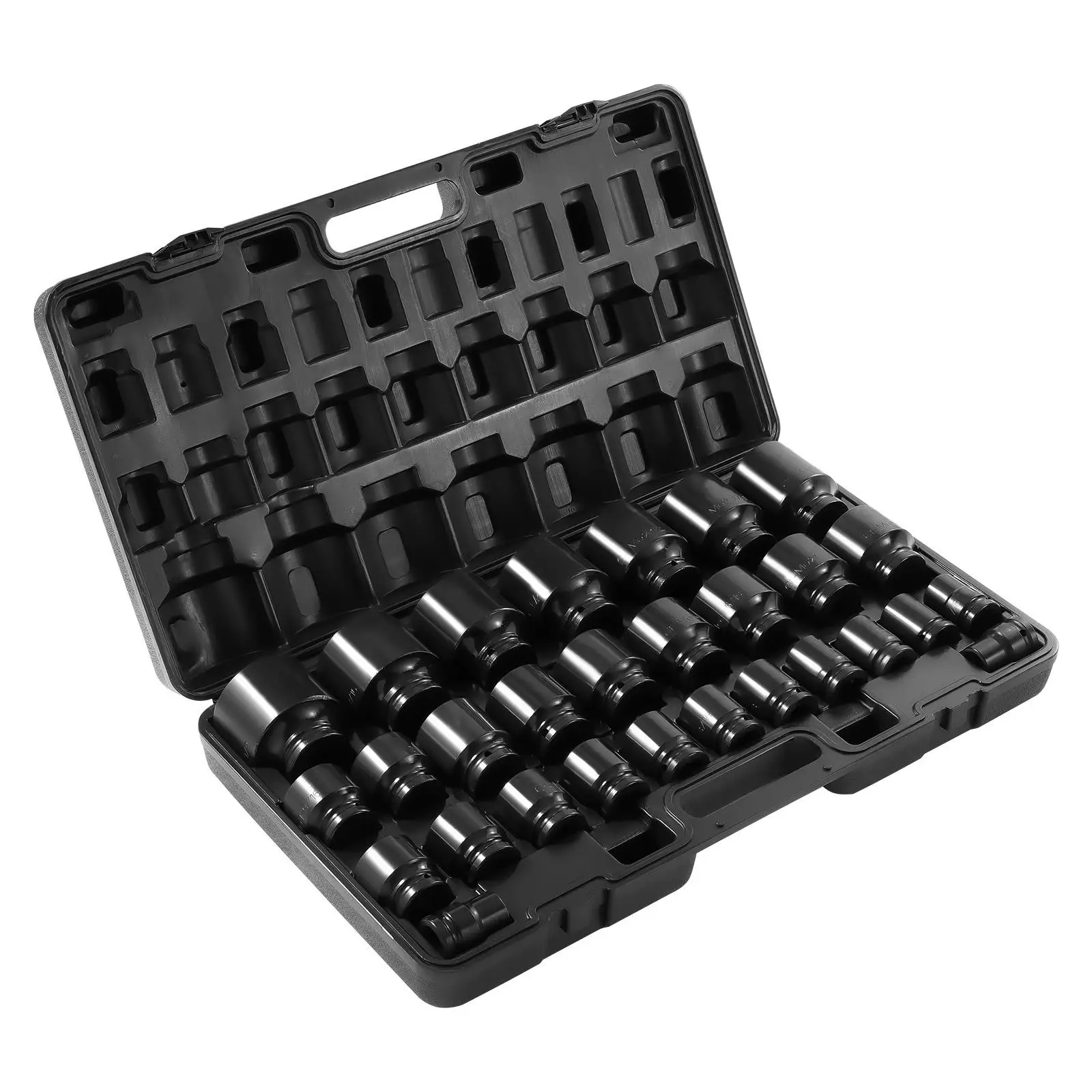 Impact Socket Set 3/4 Inch 29 Piece 6 Point SAE 3/4 Inch to 2 1/2 Inch Drive Chrome Molybdenum Steel Storage Cage