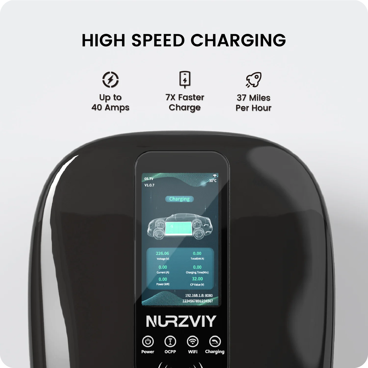 Level 2 EV Charger for Home NURZVIY 90~260V 40 Amp Plug-in Electric Vehicle Charging Station with App Control, NEMA 6-50 EVSE