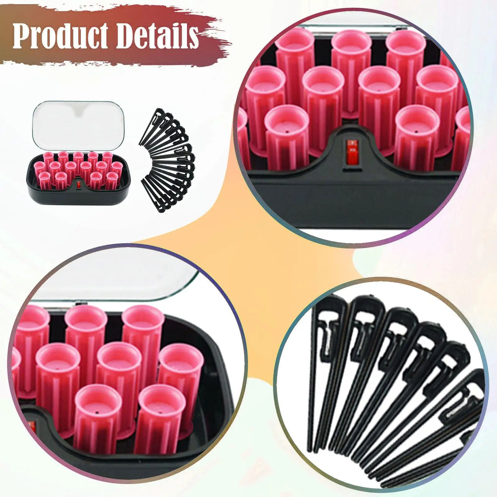15x-電気加熱ヘアローラー、プロ仕様のコンパクト-100w-クリップ付属、温度調節可能なヘアスタイリングツール、カーリングチューブ