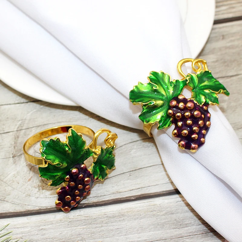 

4Pcs Grape & Leaf Napkin Rings - Elegant Nature-Inspired Table Decor For Restaurants, Weddings, And Family Gatherings