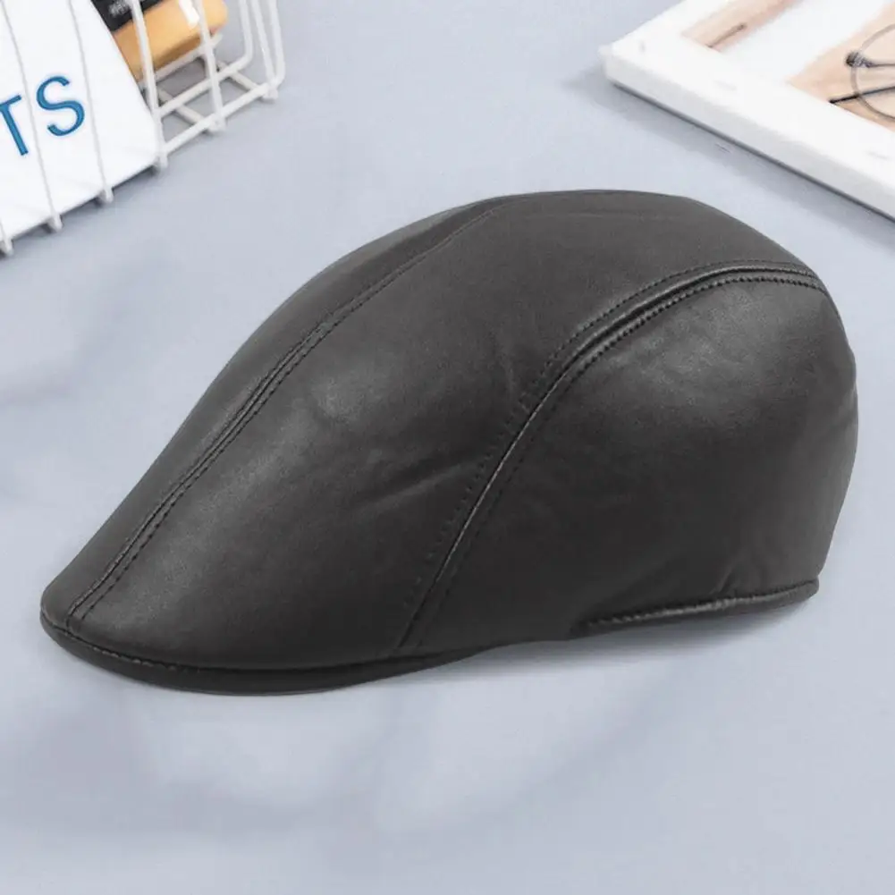 Winter Men Newsboy Cabbie Hat Faux Leather Driver Cap Waterproof Man Berets Leather British Vintage Flat Caps Newsboy Caps