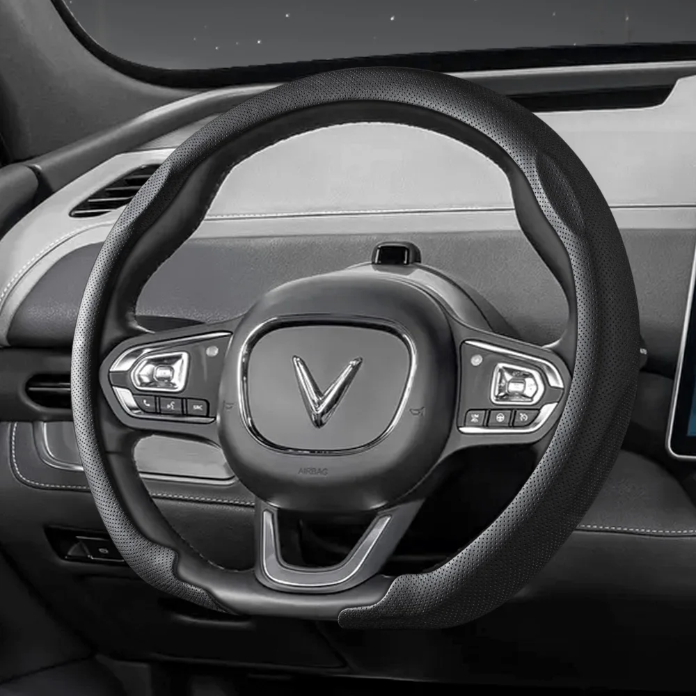 Suitable for Vinfast Nappa Leather Car Steering Wheel Cover, Non-Slip Breathable Holes, Vf 3 5 6 7 E34 8 9 Herio Limo Green, Black, Orange, Green, Blue, Red, Brown, Burgundy