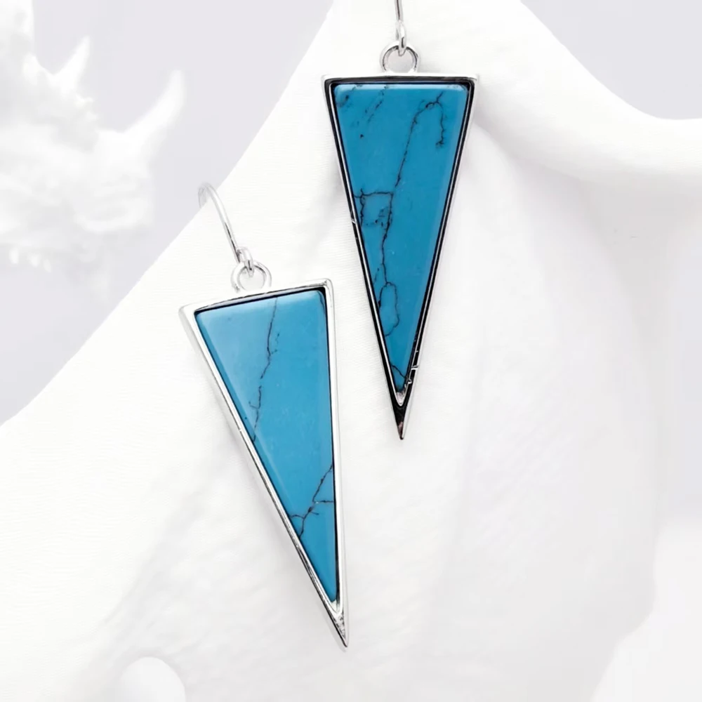 Dreieckige türkisfarbene Tropfenohrringe im neuen europäischen Stil, edler Schmuck für Frauen, klassisches Geschenk aus 925er Sterlingsilber – Detail 5