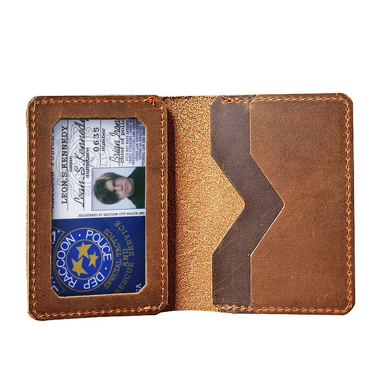 

Crazy Horse Leather Cards Cases Mens Credit Card Holder Wallet Handmade Short Ultra Thin Slim Bifold Drivers License ID Covers