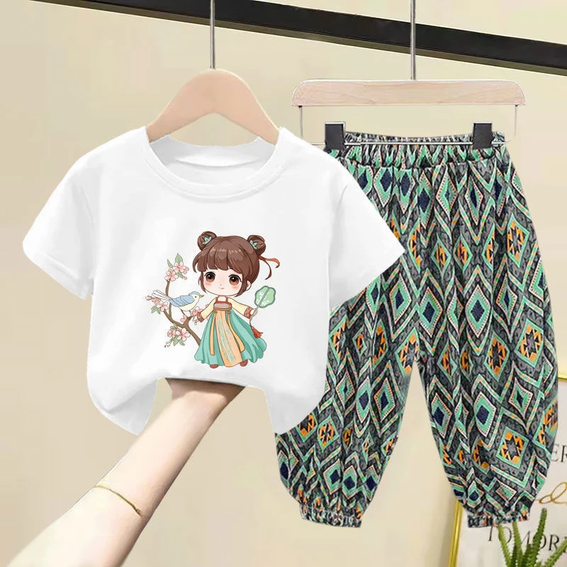 

Kids Girls Casual Clothing Sets Summer Children Clothes Baby Girl Set Cute Top Cotton Tshirt Short Sleeve Trousers Toddlers Suit