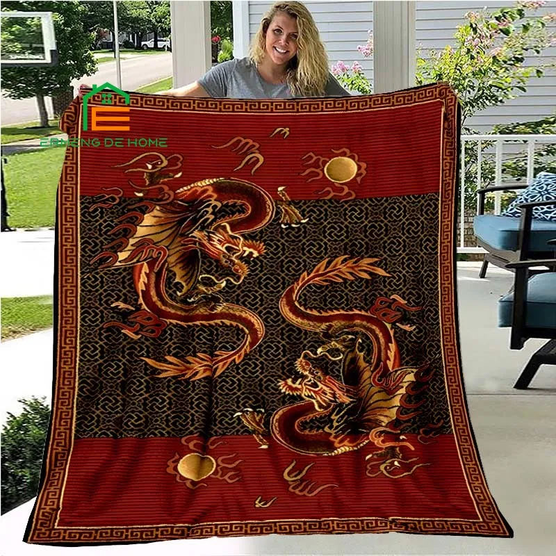 Chinese Dragon Soft Throw Blanket Flannel Living Room/Bedroom Warm Blanket for Kids, Adults, Elderly 5 Sizes