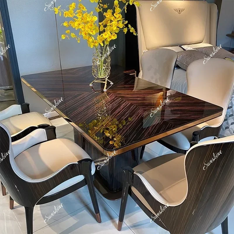 

dining table and chair combination solid wood paint long dining table high-end household simple dining table leather FT