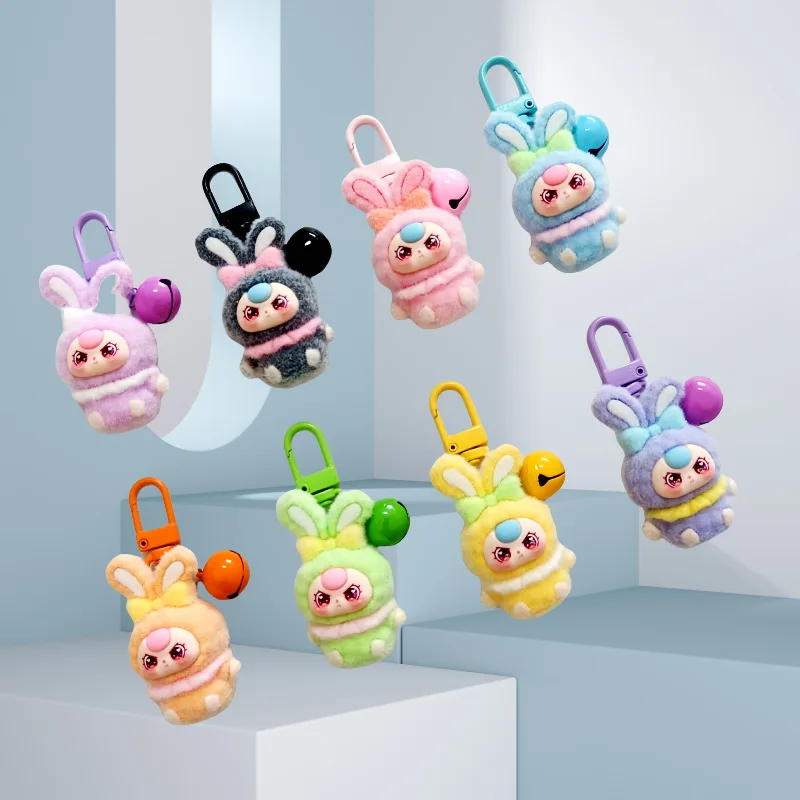 

1PCSCute butterfly with upright ears little doll cute figurine bell keychain girl bag mobile phone pendant accessory keychain