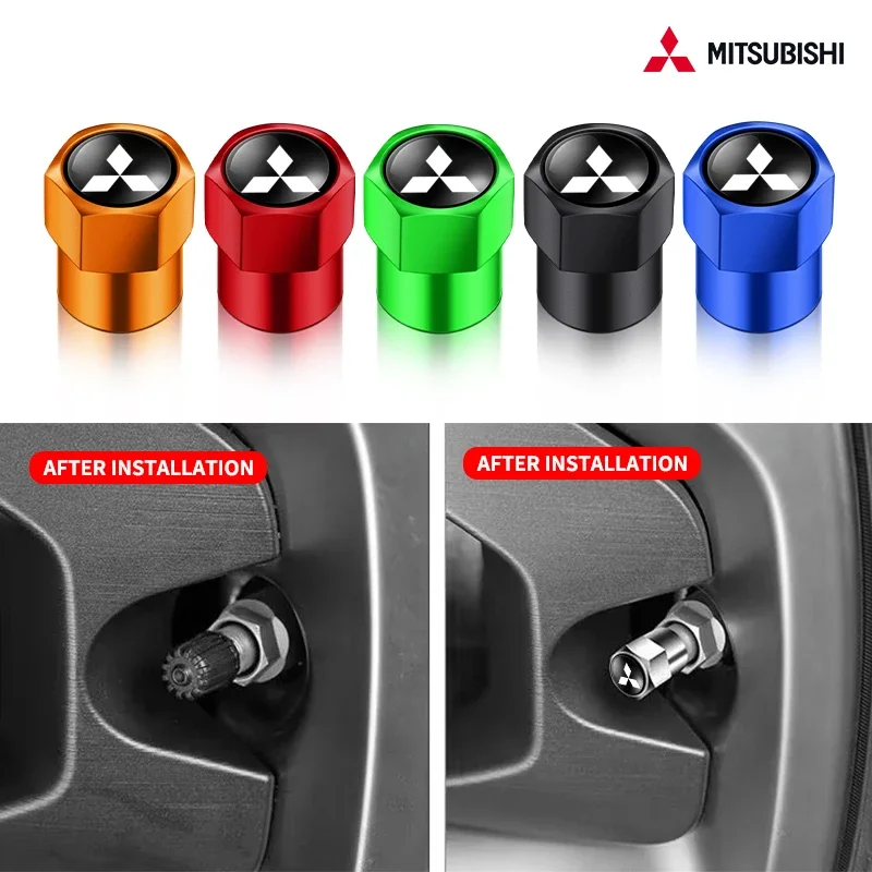 4pcs Metal Car Styling Wheel Tire Valve Air Stem Cap Covers For Mitsubishi Asx Outlander 3 Xl l200 EX10 X Pajero 4 Colt Ralliart