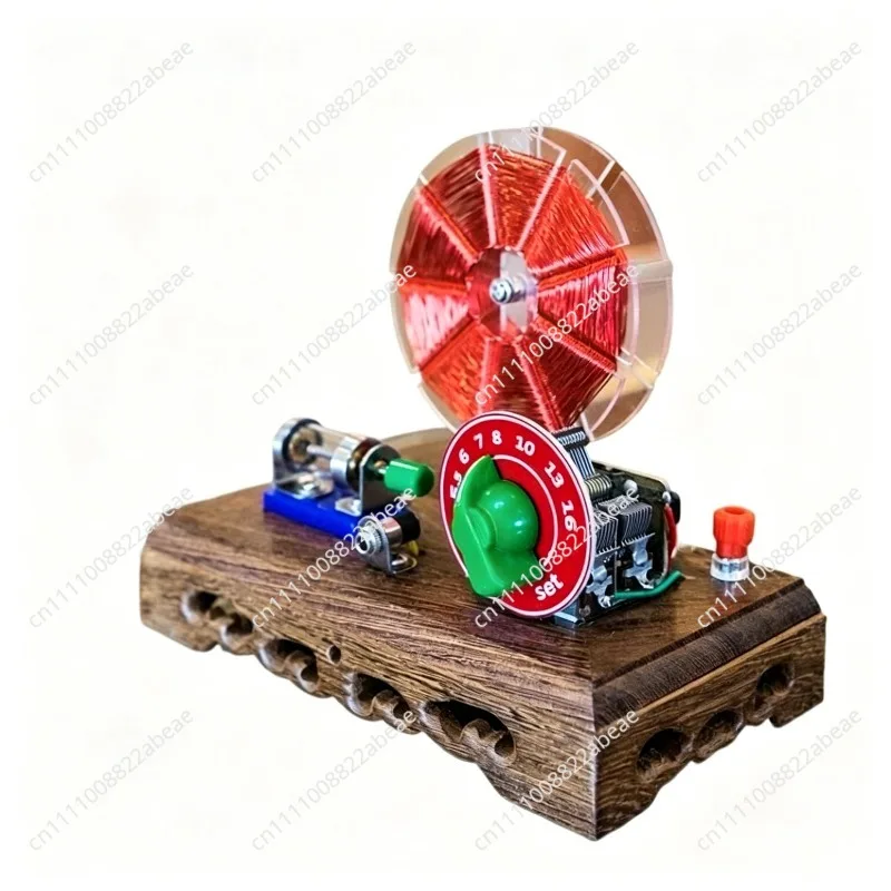 Vintage Crystal Radio Receiver Kit, Amateur Wooden Double Basket Coil with Active Mineral Detector, Wooden Base Antenna Radio