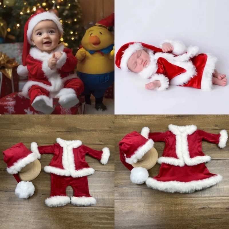 QX2D Baby Holiday Photography Costume Cosy Polyester Fabric Christmas Party Attire