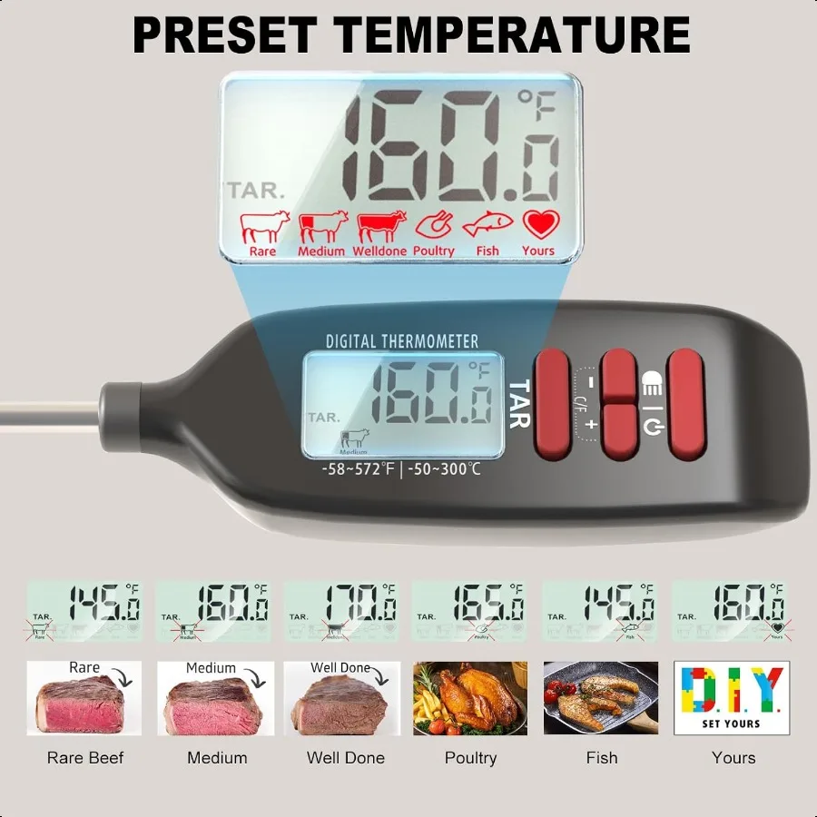 Meat Thermometer Digital Smart Instant Read Food Thermometer with er Long Probe for Cooking Grilling Baking Kitchen Candy BBQ O - Image 5