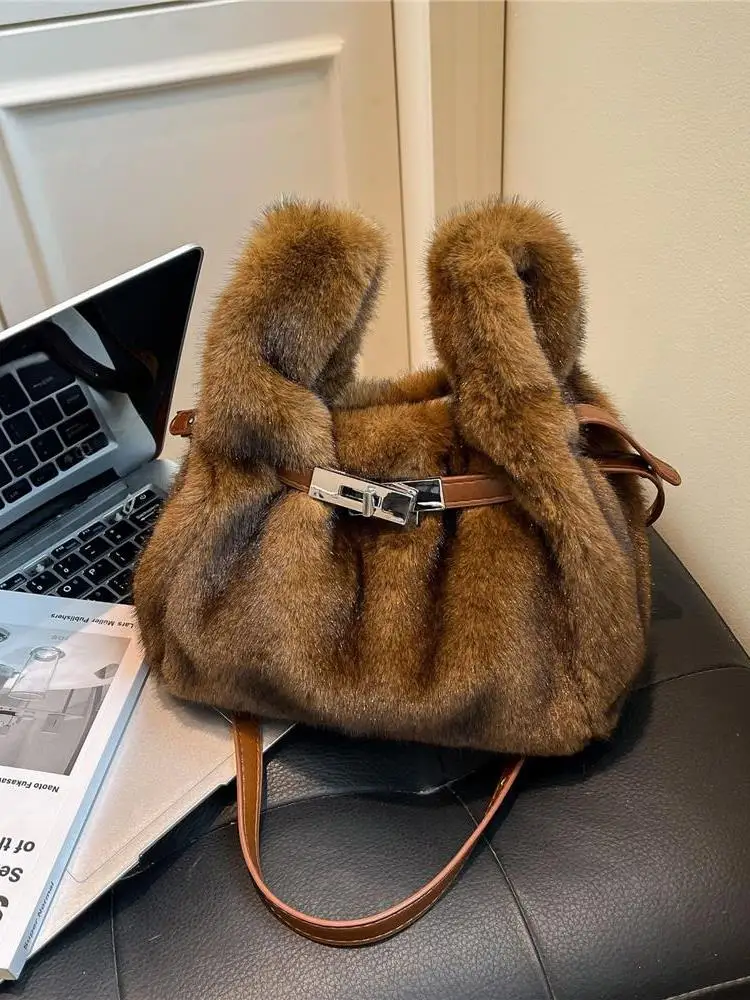 Retro outono inverno peludo bolsa feminina único oulder inclinação cruz saco plu saco de mão americano retro sle náilon