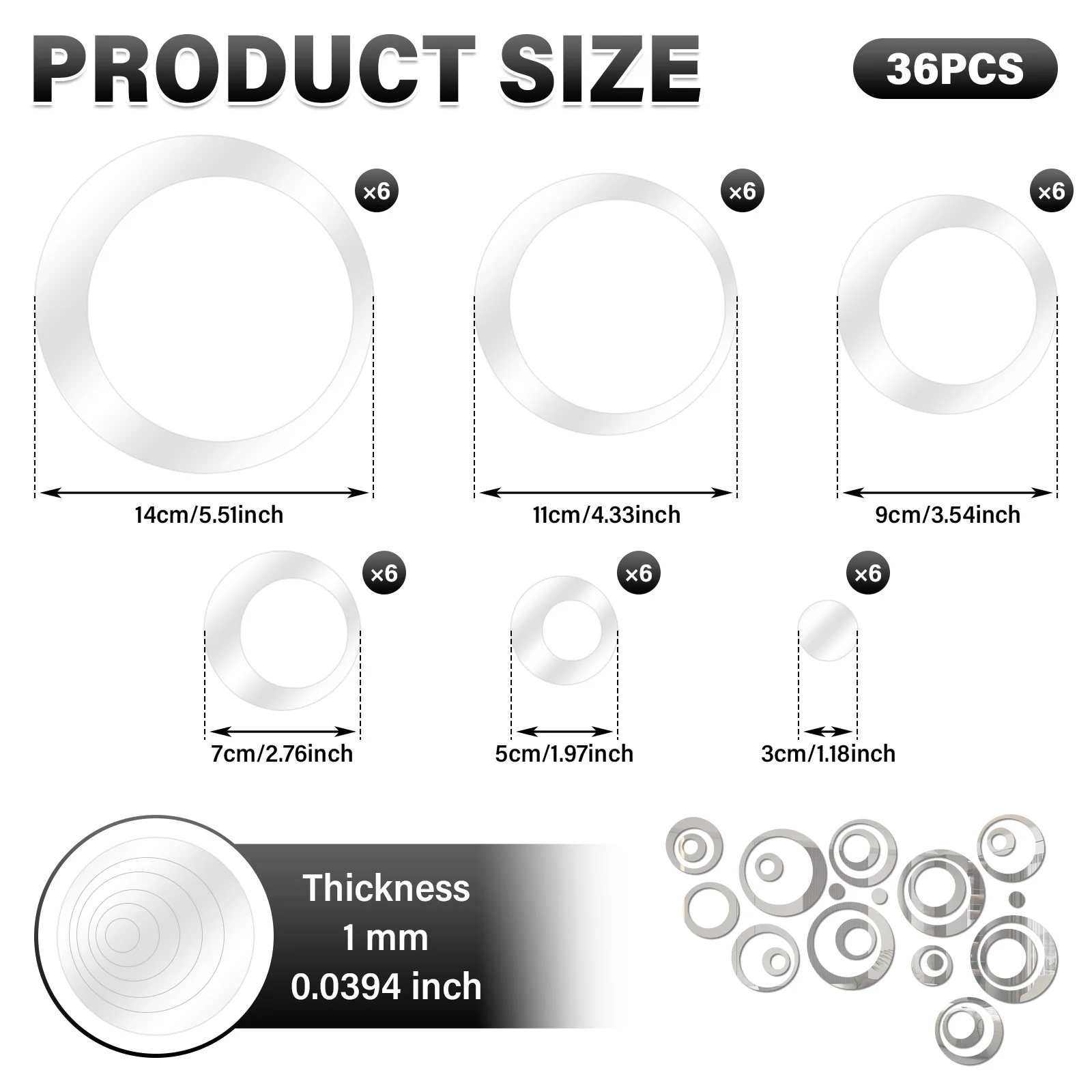 24/36pcs Circle Mirror Sticker Self-Adhesive DIY Wall Sticker Circle Bubble Wall Bathroom Washstand Home Decoration Wall Sticker