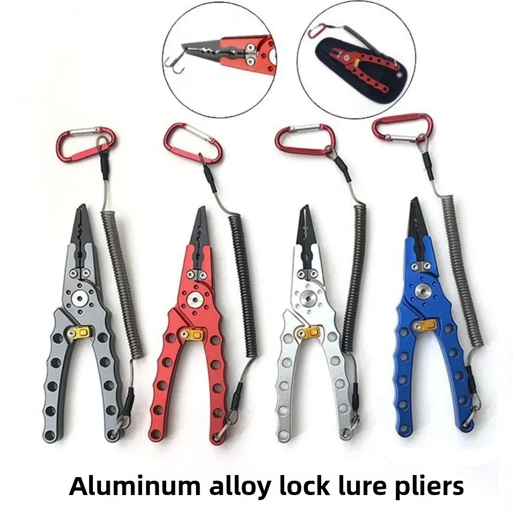 Nuevo Alicates de señuelo de 7,3 pulgadas, cortadores laterales, controlador de peces de aleación de aluminio con cerradura, alicates de Control de anillo superior para pesca en el mar