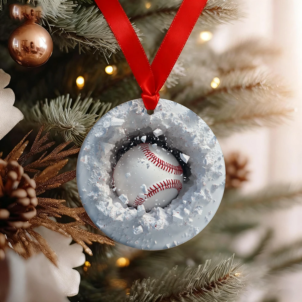 

Керамическое украшение для рождественской елки со снежным бейсболом - зимний тематический подвесной декор для рождественской елки в помещении и на открытом воздухе
