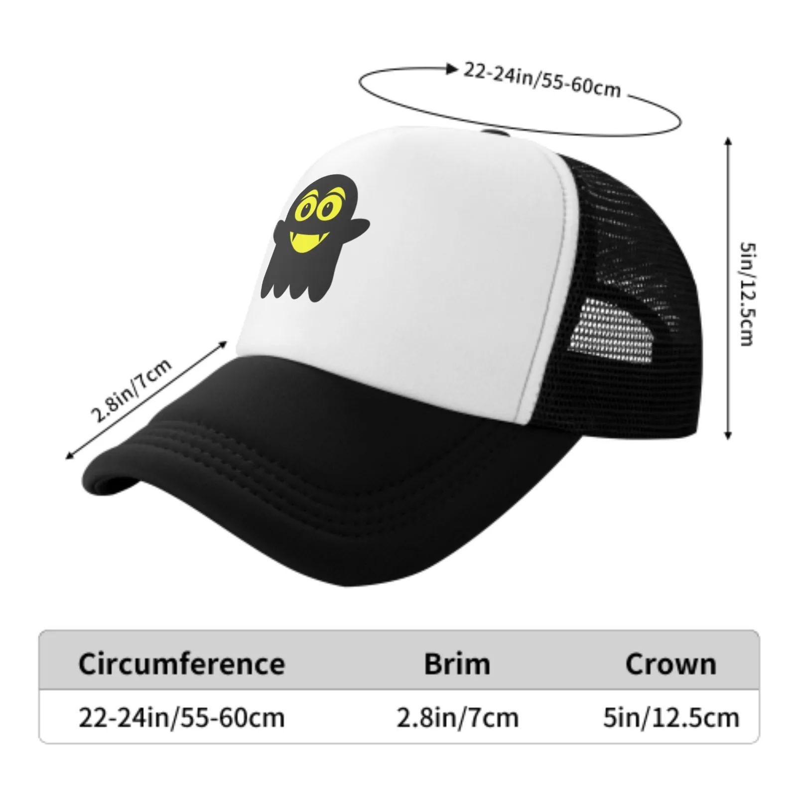 Casquette de baseball en maille à imprimé fantôme coquin, chapeaux de camionneur, sports de plein air, snapback lavable réglable, chapeau de papa