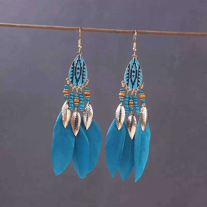 Boho Lange Feder Baumeln frauen Ohrringe Strand Lange Quaste Perlen Handgemachte Blume Emaille Ohrringe Braut Hochzeit Pendientes Mujer – Detail 15