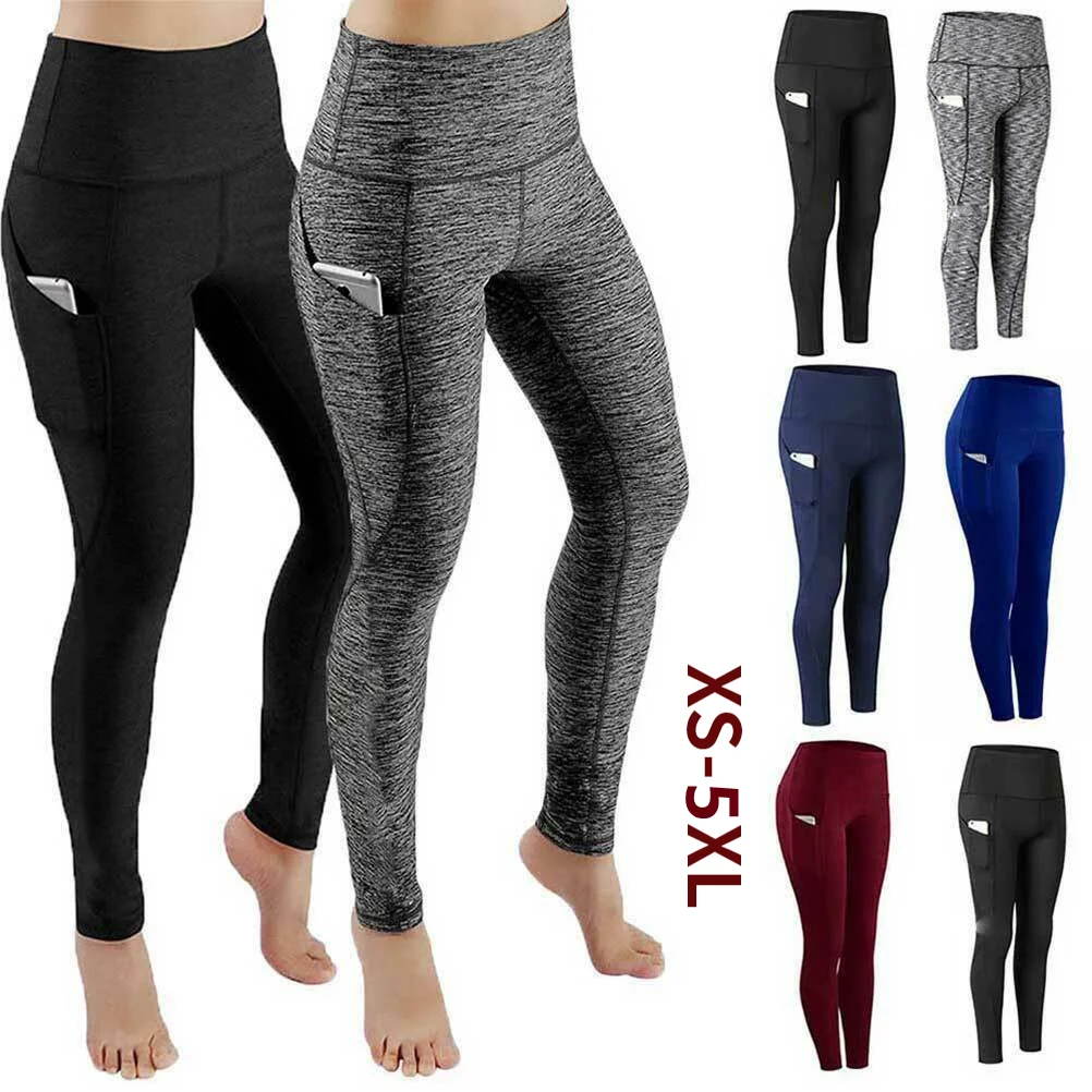 Fashion Women\'s High Waist Skinny Fitness Exercise Leggings with Pockets Gym Sport Workout Running Pant Comfy Yoga Trousers